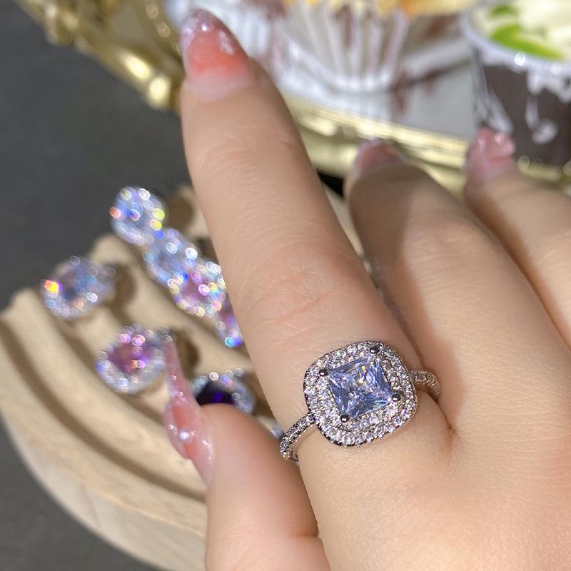 Purple & Pink Gemstone Jewelry Set: Grape Stud Earrings and Asscher Cut Adjustable Ring