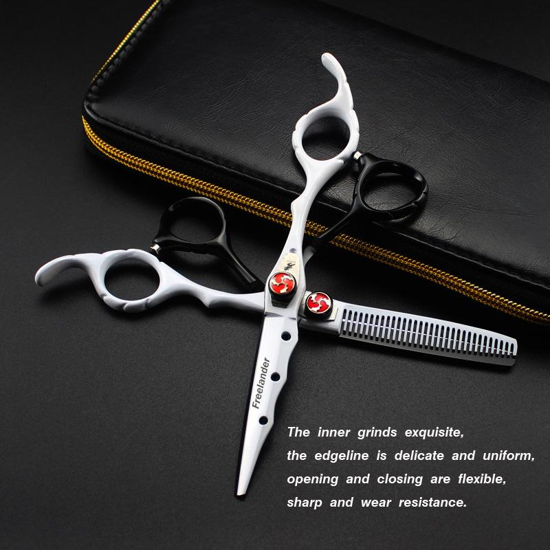 6.0" God Walker Black & White Hairdressing Scissors Set - Includes Straight Shears, Bangs Scissors, and Thinning Shears.