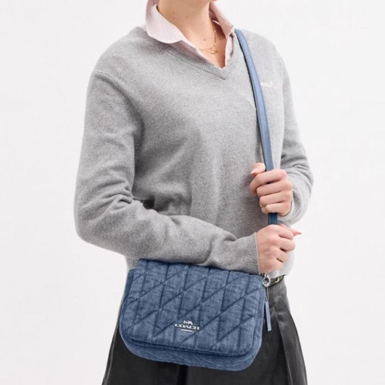 Coach Quilted Quinn Multi-Functional Premium Fabric Shoulder Bag Small Women Shoulder Bag Indigo CAK40-SVIN