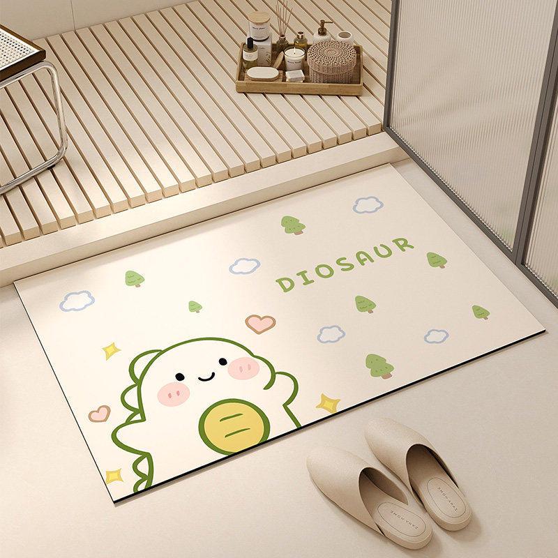 Easy-Clean Entryway Mat: Dirt & Wear-Resistant, Diatomaceous Earth, Cute Animal Design, Cream