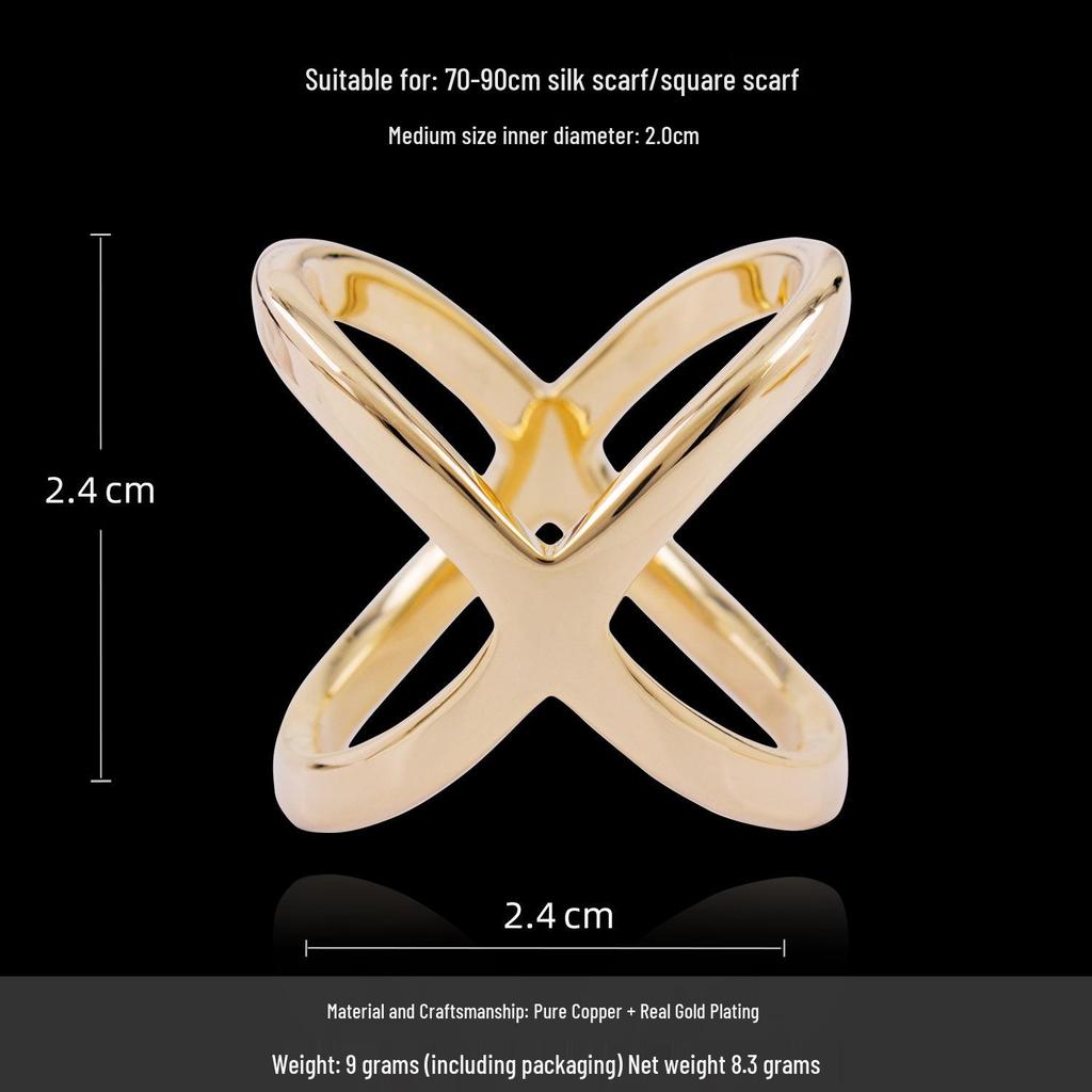 High-End Dual-Use Copper X-Shaped Silk Scarf Ring for Women