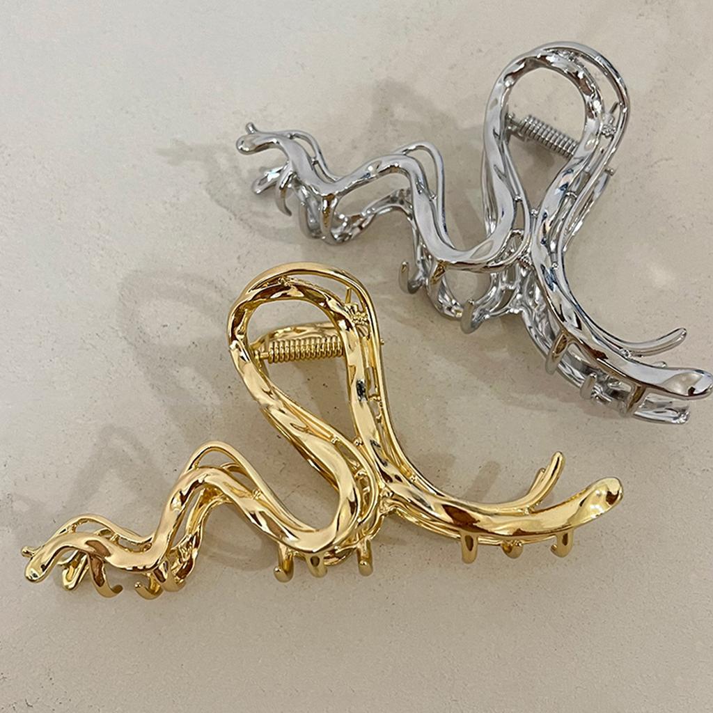 Liquid Metal Lines Large Grab Clip Hair Volume Multi-Disc Hair Shark Clip 2025 Temperament Hairpin