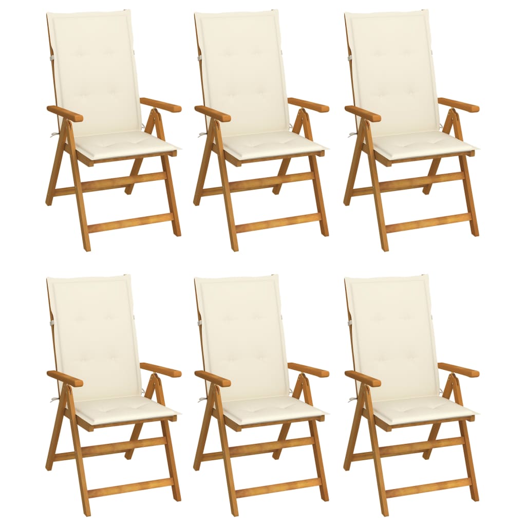 Foldable Garden Chairs Set 6 Pieces with Cushions Solid Acacia Wood