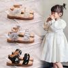 Girls Beach Shoes Pleated Sweet Kids Sandals Lace Bows Sweet Open Toes 2025 Summer New Children Casual Shoes Non-slip Soft Sole