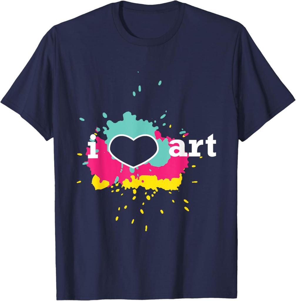 I Love Art Paint Splatter Graphic Tee Men Casual Short Sleeve Cotton TShirt
