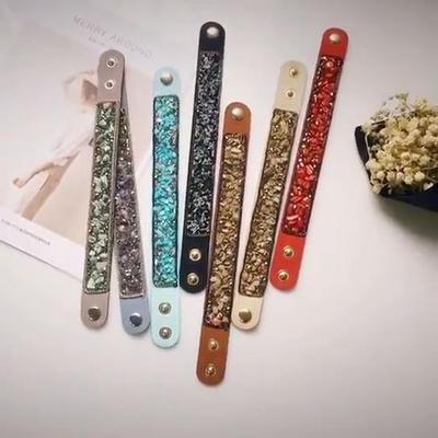 Korean Velvet Natural Crystal Broken Stones Multi-color Buckle Wide Bracelet