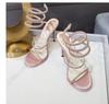 Zomer Slang Twijn Rond Kristal Dames Sandalen Luxe Strass Steentjes Dunne Hoge Hakken Gladiator Sandalen Feest Prom Schoenen