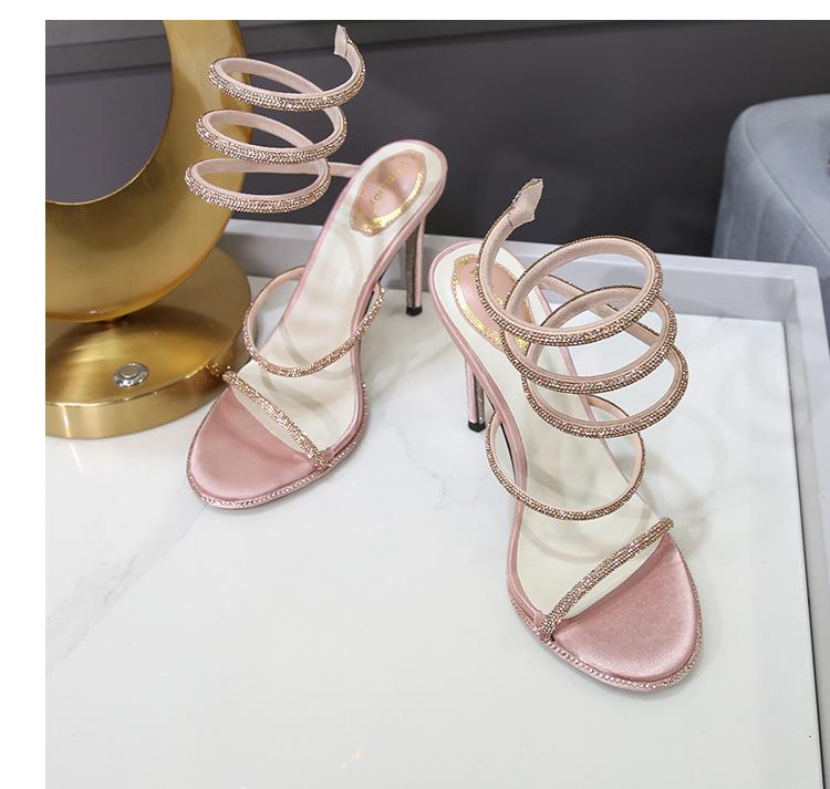 Zomer Slang Twijn Rond Kristal Dames Sandalen Luxe Strass Steentjes Dunne Hoge Hakken Gladiator Sandalen Feest Prom Schoenen