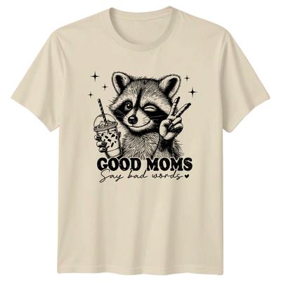 Good Moms Say Bad Words Raccoon Peace Sign Graphic TShirt