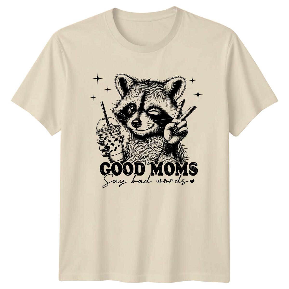 Good Moms Say Bad Words Raccoon Peace Sign Graphic T-Shirt XXXL