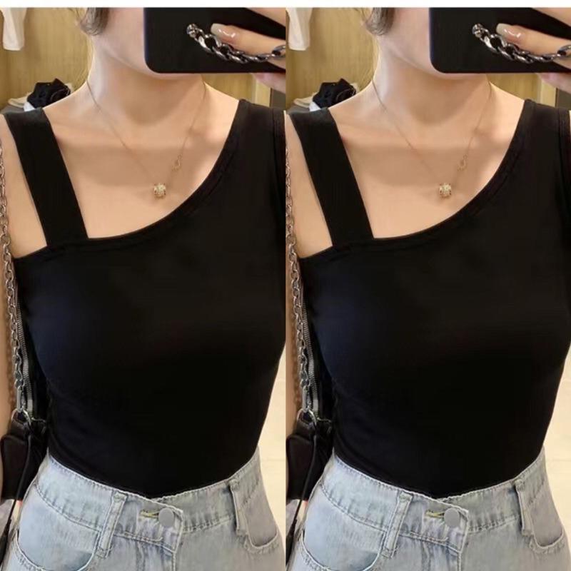 

Высокая эластичная майка-камисоль, женская однотонная безрукавка с косыми плечами, нестандартная, тонкая и универсальная майка-камисоль с обычной низкой XL recommends wearing within 130-75kg