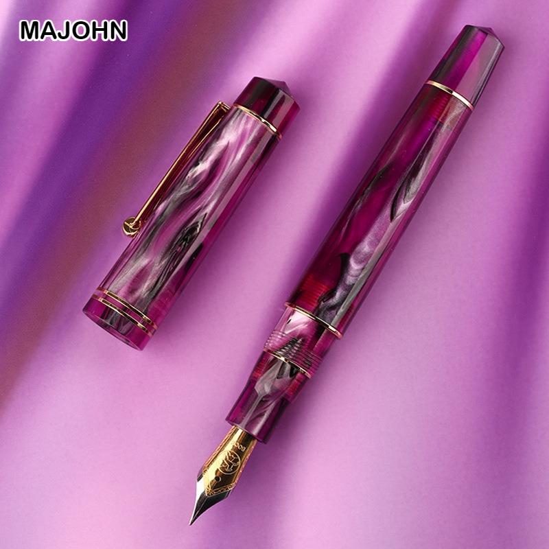 Pluma Estilográfica MAJOHN M800 Alemana BOCK Punta Bicolor Chapada en Oro para Práctica de Escritura Caligrafía Material Escolar Papelería