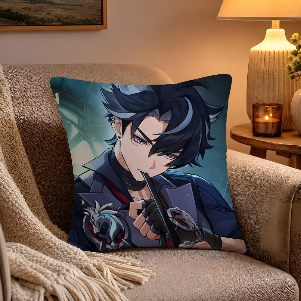 Genshin Impact WWriothesley Pillow Case Soft Plush Cushion Cover Double Print and Invisible Zipper for Sofa Home Car Use