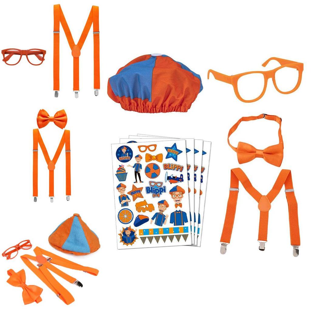 Costume da Blippi con Bretelle Arancioni Brillanti Regolabili e Cappello