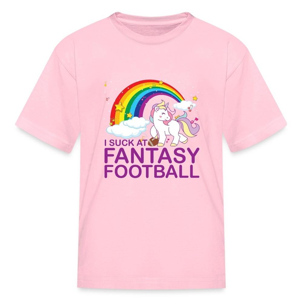 I Suck At Fantasy Football | Funny Unicorn Rainbow Kid s T-Shirt L