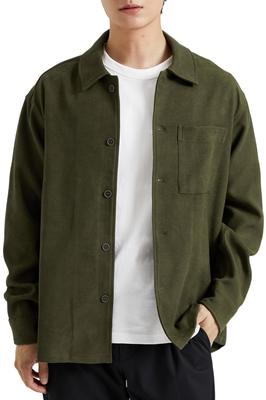 HISDERN Long Sleeve Thick Corduroy Shirt Loose Size M Men's Jacket, Fit, Winter, Green,