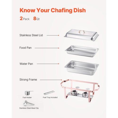 VEVOR Chafing Dish Buffet Set, 8 Qt 2 Pack, Stainless Steel Chafer with 2 Full Size Pans