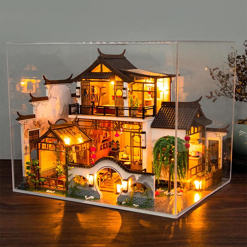 Hongda DIY Poetische Holzvilla: Handgefertigtes Montagespielzeug im antiken Stil als Geschenk