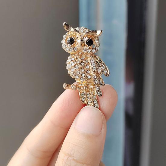 Broșă Formă Bufniță Strălucitoare Strassuri Incrustate Ac Metalic cu Ornament Ochi Negru Accesoriu Compact Portabil Jachete Genți Pălării Bijuterii Cadou