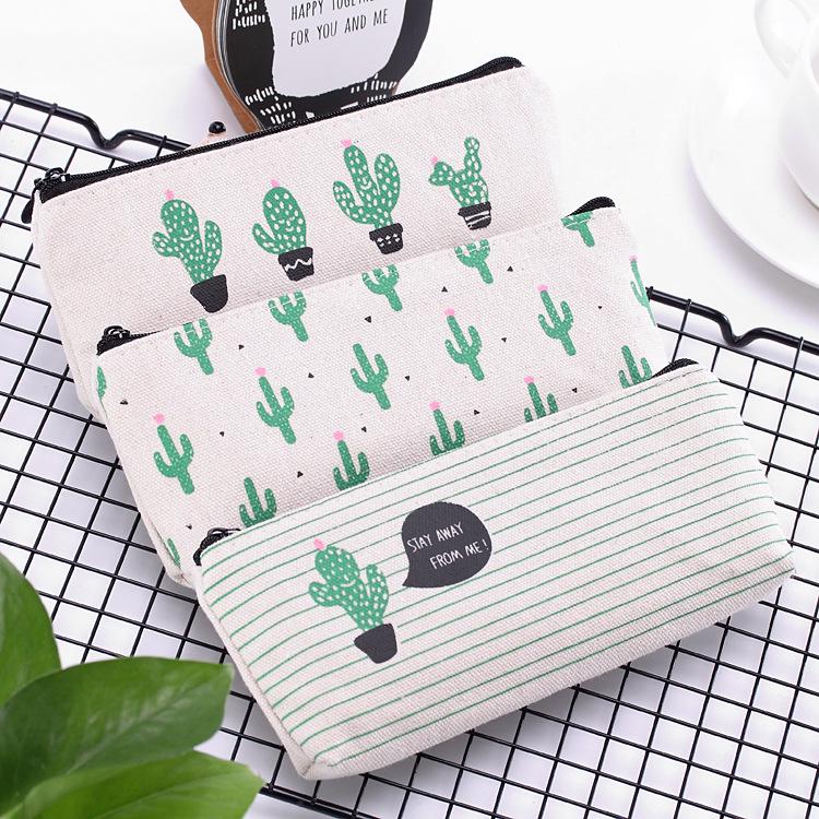 

Cactus Canvas Pencil Bag: Fresh & Simple Unisex Design Holds ~20 Pencils