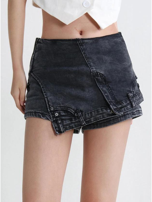 European & American Spicy Fashion Denim Skirt-Shorts: 2026 Spring New Casual Elastic Irregular Shorts for Women. Medium чёрный