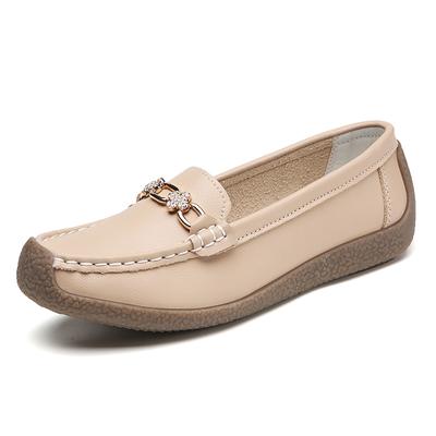 Frühling und Sommer neue lässige Ledersneaker Flacher Absatz Slipper Atmungsaktiv bequem Mode Metall dekorative Arbeitsschuhe