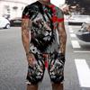 2025 Summer New Men's Summer Crew Neck Short Sleeve Shorts 3D Tiger Print Casual T-shirt Cool Custom Streetwear Set Men Sports