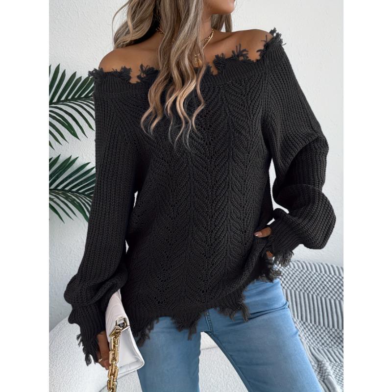 

Однотонный свитер с открытыми плечами, Повседневный свитер с длинными рукавами для осени и зимы, Женская одежда S чёрный