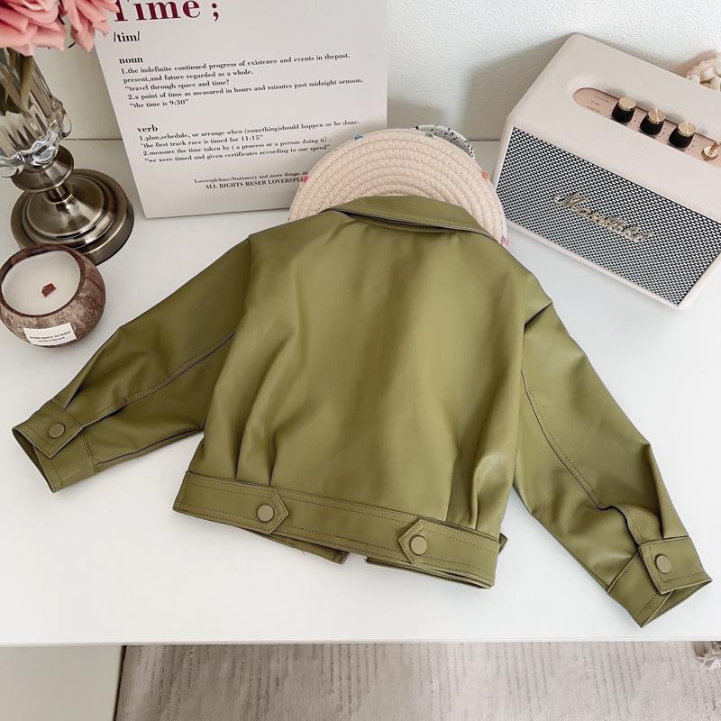 Girls' Trendy Autumn Leather Motorcycle Jacket with Lapel - AQA016