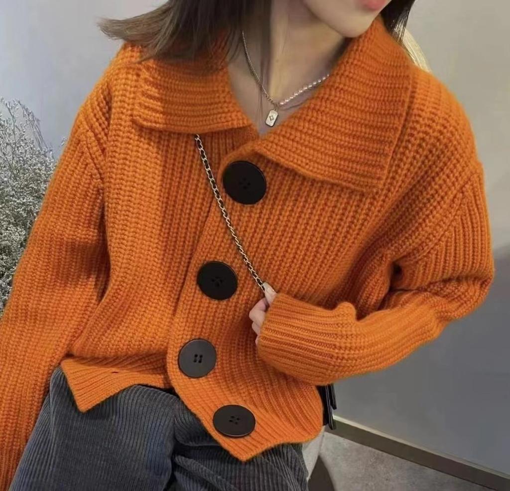 Korean Version Loose and Lazy Style Knitted Cardigan Top for Women In Autumn and Winter 2025 New Item, Lapel Single Breasted Sweater Jacket for Women