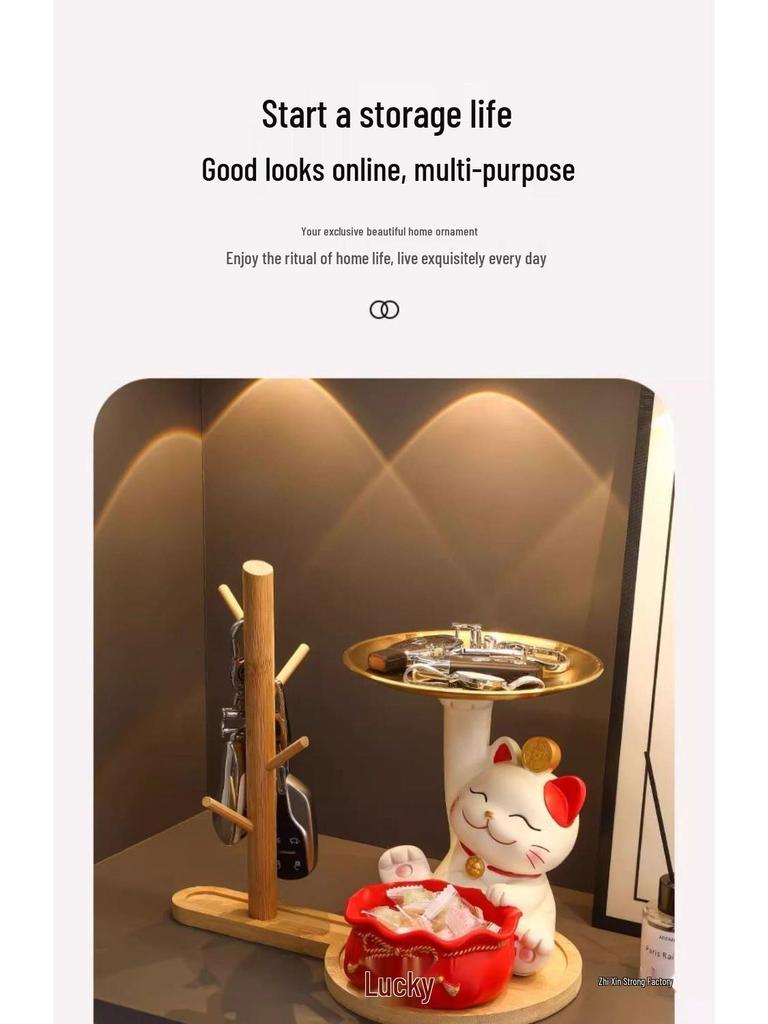 Lucky Cat Key Holder & Home Decor Ornament – Perfect for Entryway, Shoe Cabinet, or Living Room Housewarming Gift