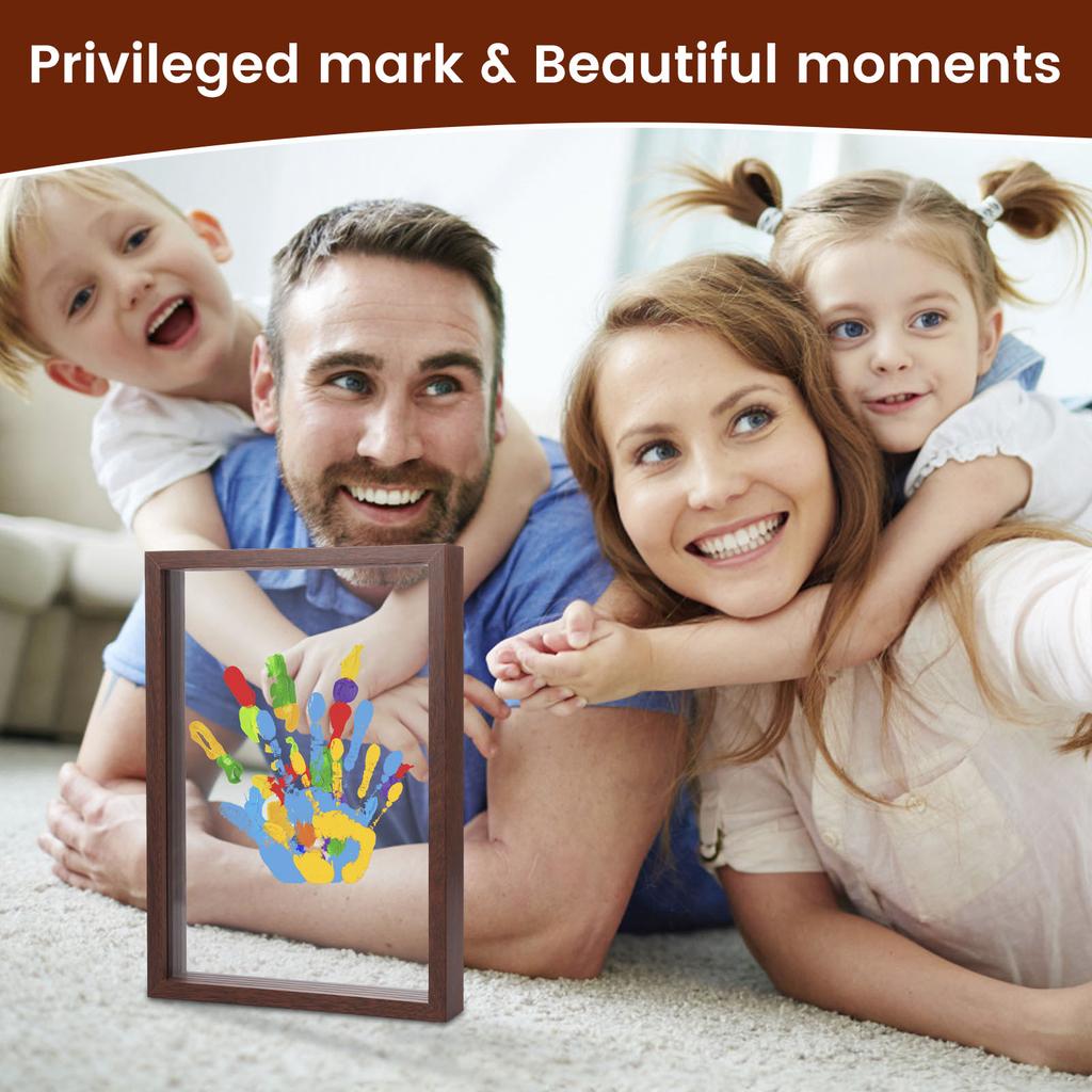 DIY Family Handprint Kit Baby Handprint and Footprint Keepsake Frame Set DIY Craft Wooden Frame with Acrylic Paint for Present