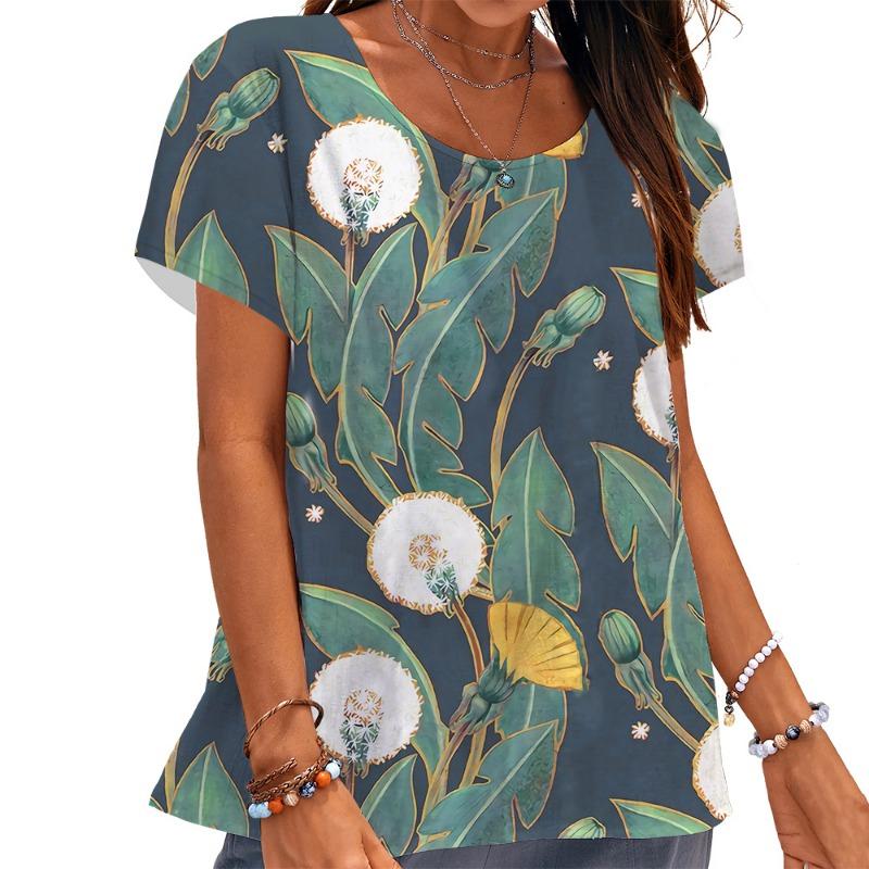 Summer animal and flower printed T-shirt 3D printed squirrel and rabbit T-shirt style top women's clothing