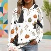 Women Plus Size Cute Cow Cactus Printed White Long Sleeve Drawstring Hoodie Kangaroo Pocket Pullover