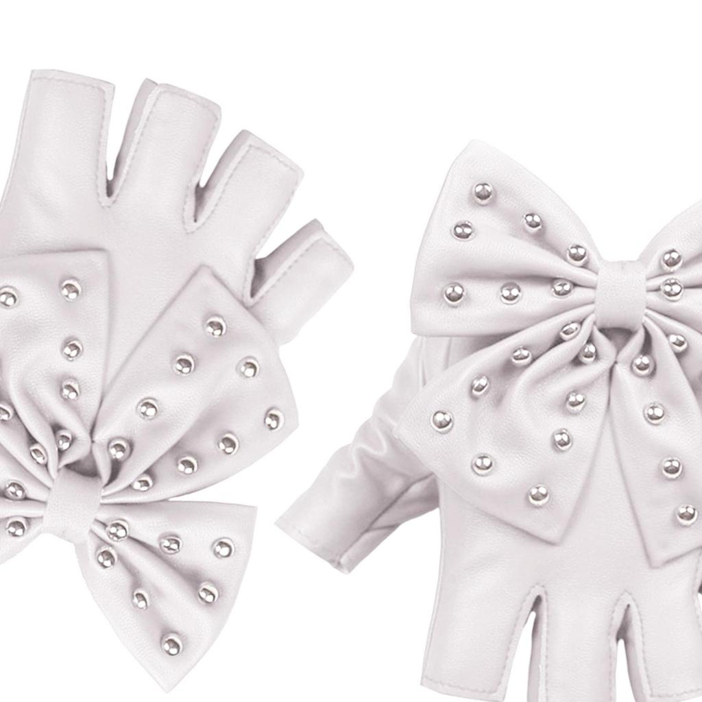 PU Leather Fingerless Gloves Big Bowknot Dance Gloves for Cosplay Costume