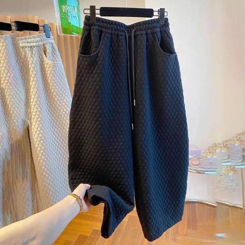 Pants for Women Plus Size Thickened Stretchy Elastic High Waist Long Trousers Solid Colour Fleece Casual Wide Leg Pants