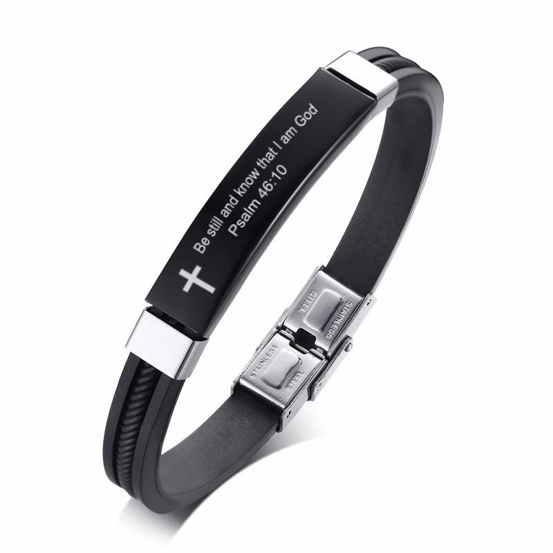 Vnox Cross Bible Verse Quotes Bracelets for Men Soft Silicone Bangle Comfort Wear Male Jesus Christ Faith Prayer Pulseira