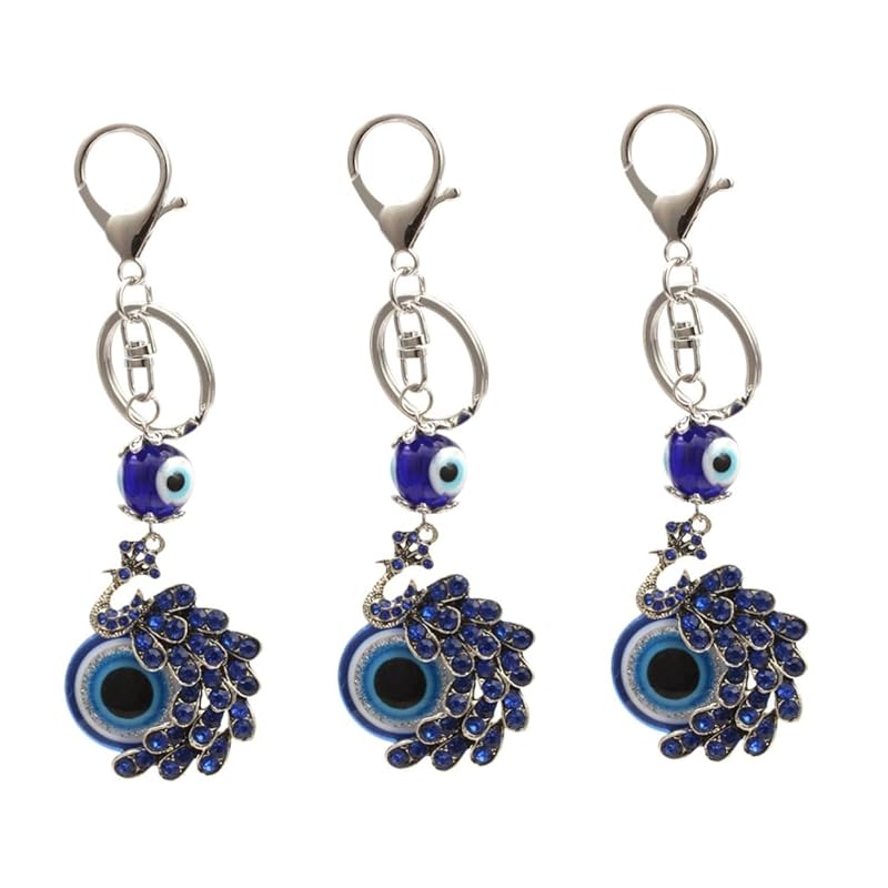 

[Lurrose] 3 pieces key ring peacock peacock car accessories jewelry beads male animal wallet peacock key chain fashion keyring glass