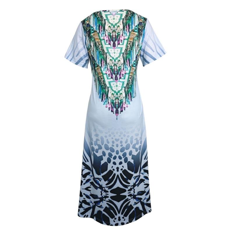 Sommer Damenkleid Bedrucktes Split Rundhals Lange Kleider