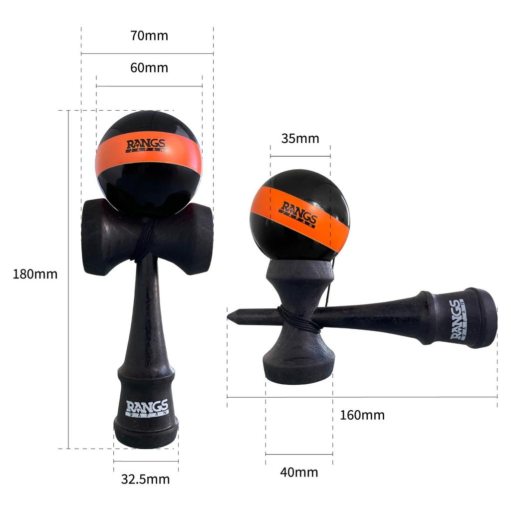 RANGS Kendama, Black, Beech Wood, with Spare String and Threader