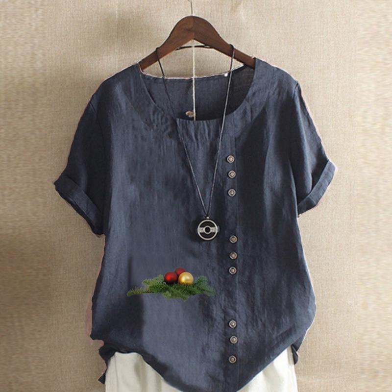 Women's Fashion Ball Prined Round Neck Short Sleeve T-shirt Casual Cotton Linen Graphic Shirt Leisure Loose Summer Blouse Tops