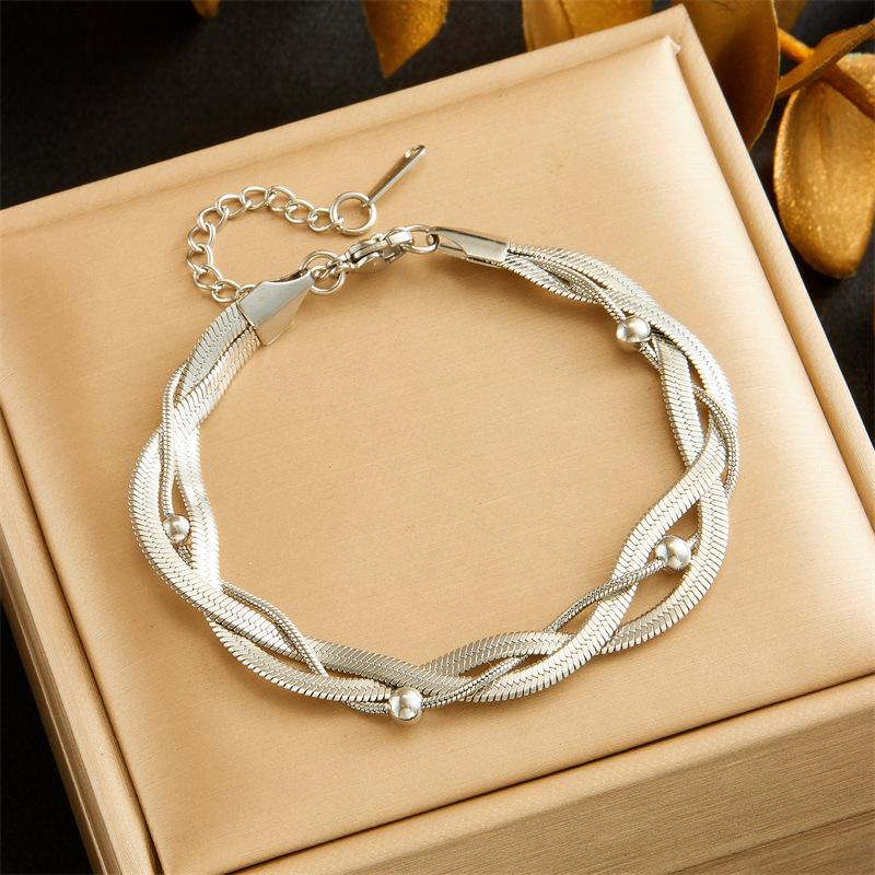 Gold Plated Layered Herringbone Bracelet Dainty Twist Chain Bracelet for Women