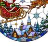 Retro Art Window Decoration Christmas Santa Sleigh Suncatcher Cling, Stained Glass Style Static Holiday Party Ornament Sticker, Rainbow Film