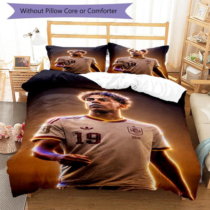 Lamine Yamal Football Graphic Bedding Set,Cozy Bed Linen for Teen Boys Bedroom Decoration,Perfect Birthday Gift,Washable Duvet Cover with Pillowcases,
