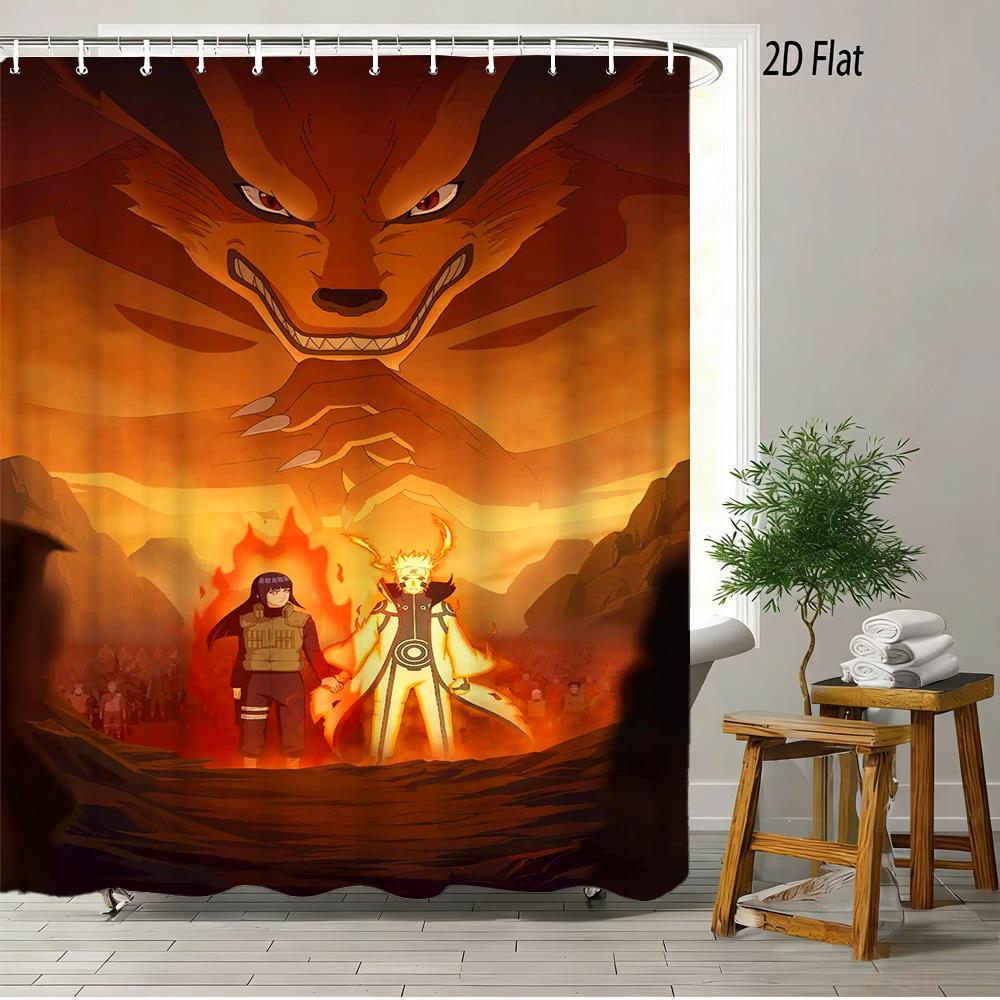 2D Flat Naruto Anime Naruto Uzumaki With Nine-Tails Kurama Print Waterproof Shower Curtain For Bathroom Decor