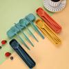 4-piece Wheat Straw Tableware Knives Forks Spoons Chopsticks New Portuguese Plastic Portable Tableware Set Dinnerware Set