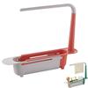 Multifunctional Telescopic Sink Caddy Drainable Kitchen Organizer with Towel Bar Expandable Sponge Soap Brush Holder