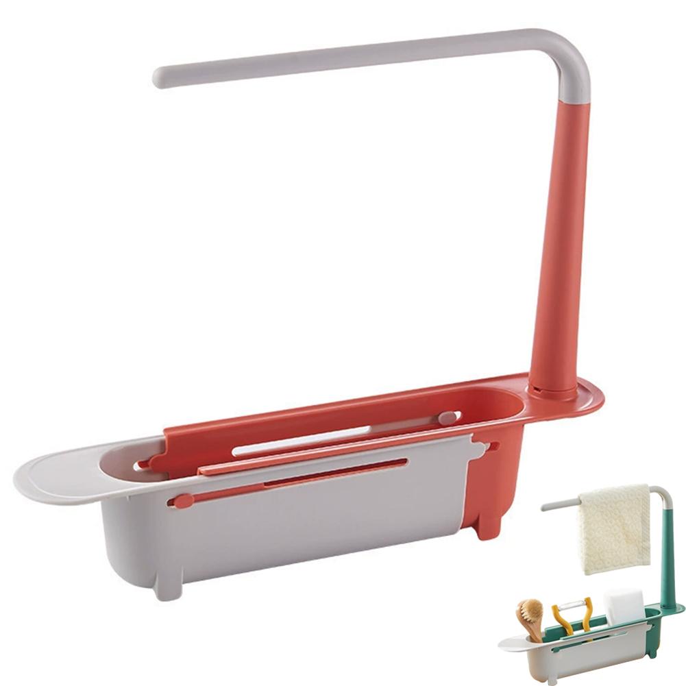 Multifunctional Telescopic Sink Storage Rack Adjustable Length Sink Sponge Rack Holder Shelf For Home Kitchen красный