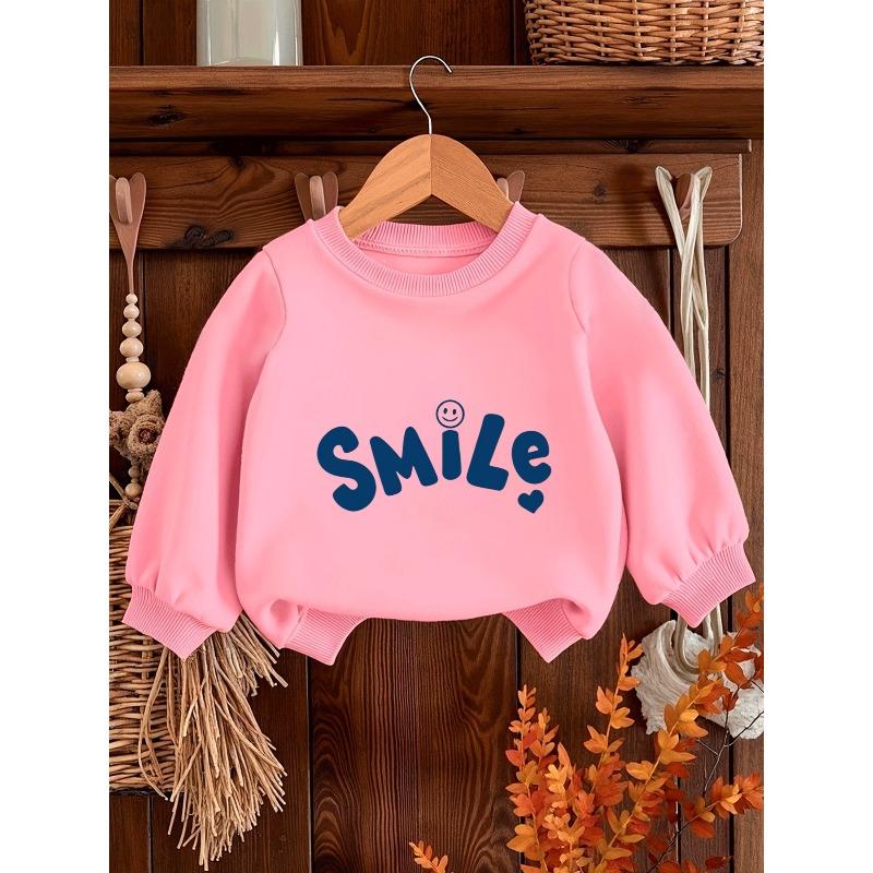 Baby Girl Comfortable Soft "Smile" Crew Neck Sweatshirt | Long Sleeve, Geometric-pattern, Spring Season, Cute Style