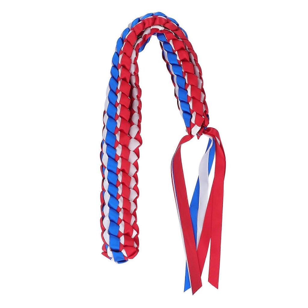 120CM Graduation Ribbon Lei Adjustable Handmade 4 Strands Braided Necklace for High School Middle School Master Doctor Red Blue White Red